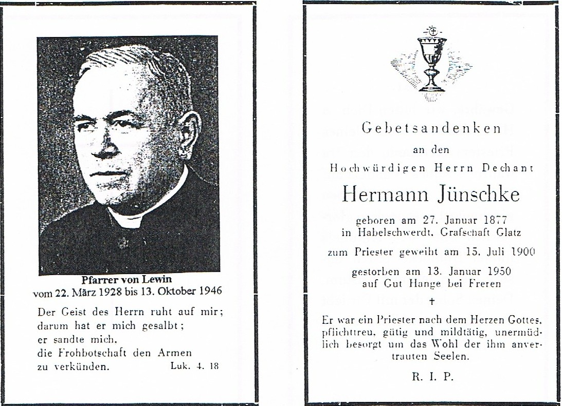 Totenzettel zum Gebetsgedenken an Dechant Hermann Jünschke, Kopie von Barbara Bittner